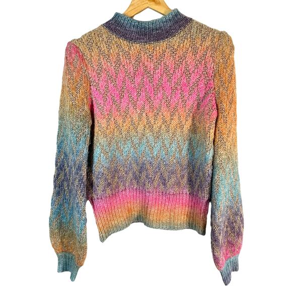 STRUT & BOLT rainbow chevron bishop sleeve wool blend womans sweater size M - Picture 1 of 13